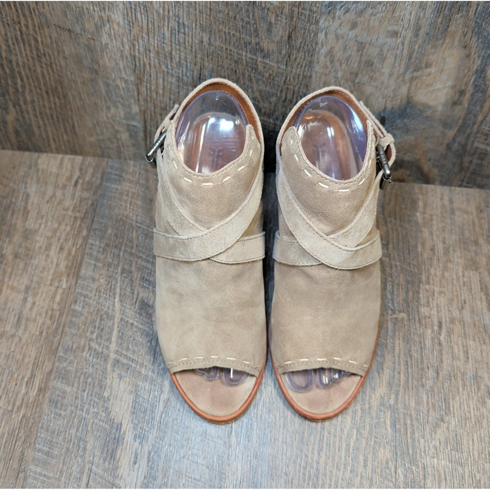Frye Leather Dani Pickstitch Open Toe Sandals Ash Size 7M Chunky Heel Tan - Picture 4 of 12